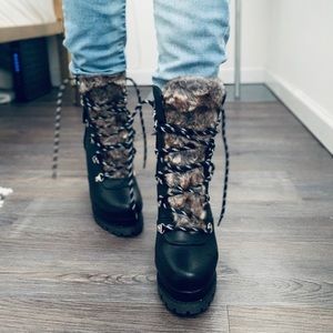 Platform Fur Lace Up Boot - never worn